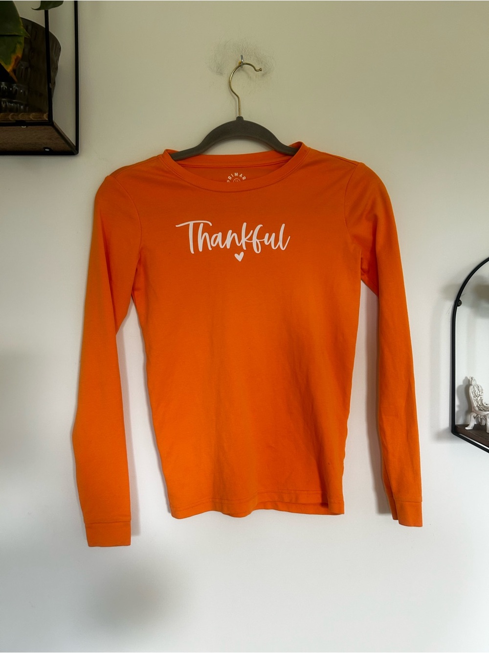 Primary “Thankful” Orange 100% Cotton Long Sleeve Shirt Size 14